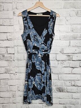 Cleo Petites Blue Floral Wrap Midi Dress Sleeveless Size 16
